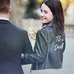 Til Death Script Black Vegan Leather Moto Jacket.Medium.